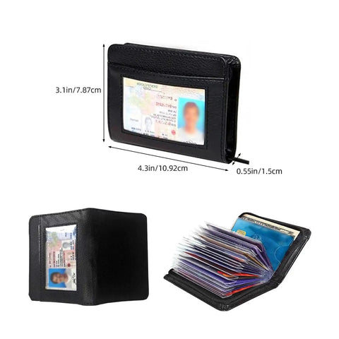 Black Mens Zipper Wallet With 36 Card Slots RFID Blocking Genuine Leather Slim Pocket Organizer With ID Window Secure Lock