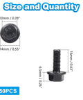 M6 Flanged Hex Bolts 1.0 x 16mm With External Flange Hex Drive Heavy Duty Alloy Steel Class 10.9 Black Oxide Finish Fully Threaded Rust Resistant Fasteners For Machinery Auto Projects 50 Pack, showing dimensions and quantity.