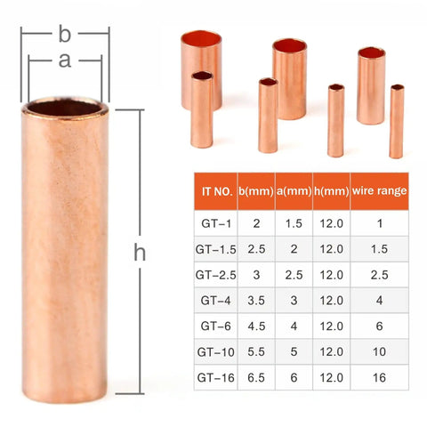 Copper ferrules from 480 Piece Wire Ferrules Kit Copper Crimp Connectors In 7 Sizes AWG 6 To 18 Non Insulated Electrical Butt Terminal Assortment.
