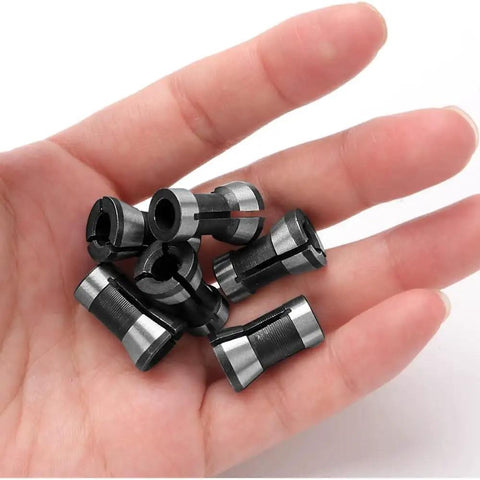 Three Piece Collet Adapters Set 6mm 6.35mm 8mm For Straight Grinders Replacement Collet Chuck Kit shown in hand