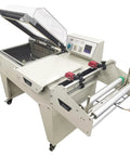 Game Changing Automatic Two In One Thermal Shrink Wrapping Machine With L Bar Sealer And Heat Tunnel For POF And PVC Film 3800W, open design showing sealing area.