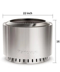 22 Inch Smokeless Outdoor Fire Pit With Waterproof Cover Stainless Steel Wood Burning Bonfire Pit For Camping Patio Or Backyard Hangouts Low Smoke Design For Cleaner Smoke And Cozy Warmth with dimensions