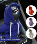 Cozy Hoodie Vibe Gear Shift Cover For Cars, winter warm knit sleeve on shift knob, displaying multiple colors available.