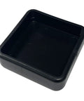 Heavy Duty Impact Resistant End Cap For 3 Inch Square Tubing In Black LDPE Push Fit Cover For Indoor Outdoor Use Protects Surfaces And Keeps Dirt Out UV And Ozone Resistant Construction. Black LDPE square tubing end cap, angled view