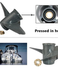 Beefy 3 Blade Boat Propeller For Honda Outboard Engines With 15 Spline Right Rotation 13 1/4 Inch Diameter 17 Pitch shown with hub insert