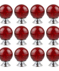 Red Crystal Glass Cabinet Knobs 12 Piece Set Featuring Round Bubble Drawer Pulls For Dressers And Cupboards Paired With Hella Durable Zinc Metal.