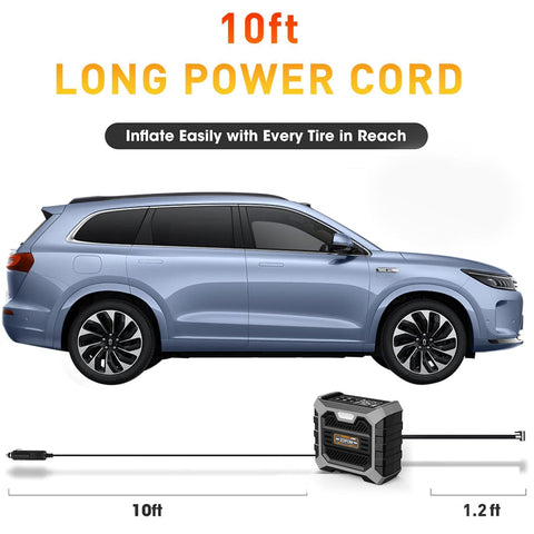 Portable Tire Inflator Air Compressor 12V DC With Auto Shut Off And Digital Pressure Gauge 100 PSI Corded Pump for car inflation