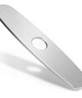 10 Inch Brushed Nickel Kitchen Faucet Deck Plate Cover easily fits three hole sinks, made of stainless steel with a smooth finish.