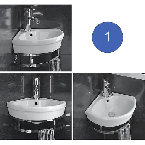 Corner Wall-Mounted Sink - Ele Vessel Sink for Modern Bathrooms Space-Saving Design High-Quali Ceic Easy Installat Perfect for Smals, shown from multiple angles.