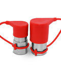 Summit Hydraulics flat-face high-flow quick-connect couplers with red dust caps, 3/4 body x 3/4 NPT, pair