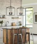 Four Light Lantern Pendant Lamp With Iron Openwork Frame For Island Kitchen And Foyer Black Finish 12.5 Inch Ceiling Fixture