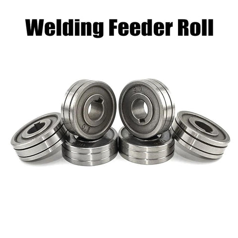Steel MIG/MAG welding feed roller wheels set with knurled rims; six pieces