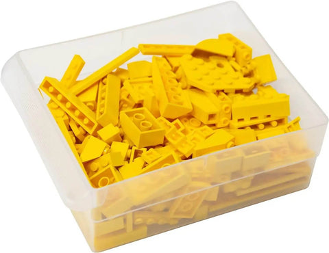 Pro Move 44 Drawer Plastic Parts Storage Cabinet For Garage Organization With Heavy Duty High Impact Build For Quick Hardware Access And Small Parts Sorting Done Right Yellow Made In Usa filled with yellow plastic building blocks
