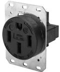 Badass 50 Amp Industrial Power Outlet In Matte Black With Non Tamper Resistant Shield For Heavy Duty Construction Zones close-up view.