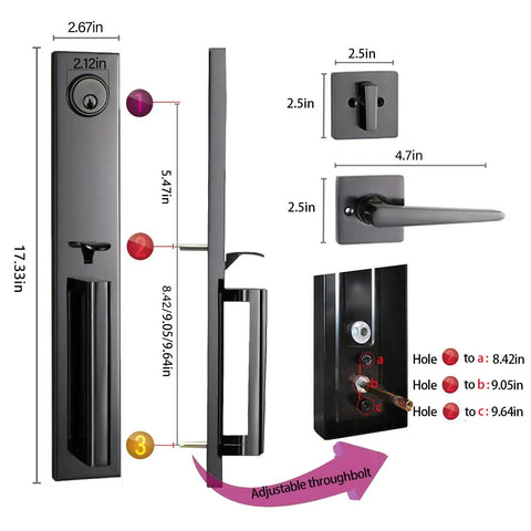 Image showing Double Door Handle Set With Deadbolt And Lever For Front Doors Keyed Alike Cylinders Right And Left Handed Heavy Duty Pewter
