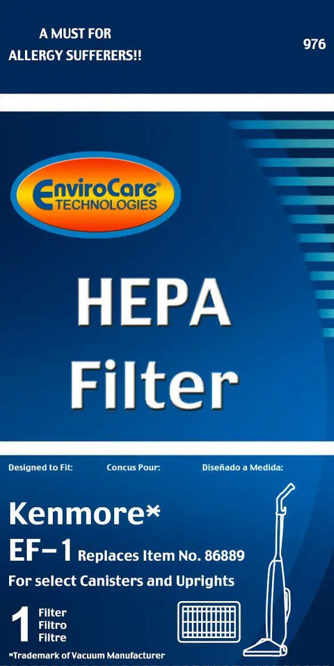 Packaging of Replacement HEPA Vacuum Filter For Kenmore EF1 Canisters And Uprights Plus Panasonic MC V199H Series