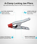 Heavy Duty A-Clamp Locking Pliers Made From Durable Alloy Steel with red rubber grip, 9.1-inch capacity for secure clamping.