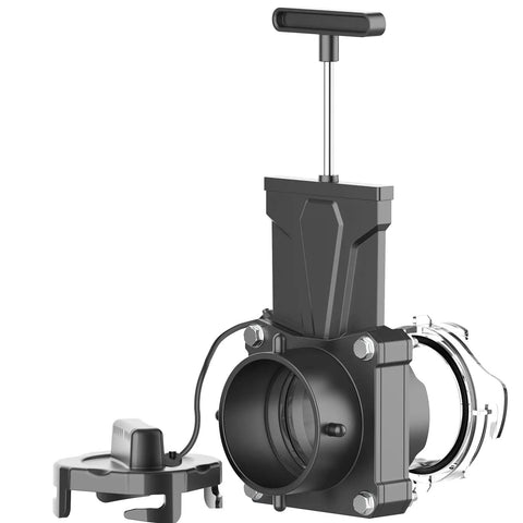 RV Sewer Gate Valve With Leak-Proof Cap And Flow Control Handle featuring twist-on shut off for three inch drain pipe.