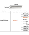 4x6mm Dowel Pins Set Of 10 304 Stainless Steel Round Head Flat Chamfered End Non Threaded Fasteners size chart and dimensions