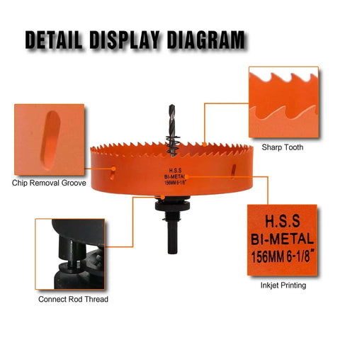 Orange VIKITON 6-1/8 inch bi-metal hole saw with center drill bit and sharp-teeth rim for recessed lighting
