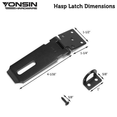 Built Tough 4 Inch Door Padlock Hasp Latch In Genuine 304 Stainless Steel With Sleek Matte Black Finish For Backyard Sheds Gates Toolboxes Solid One Piece Security Hardware Single Pack dimensions and components