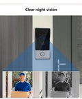 Two Wire Video Intercom System With Indoor Monitor And Wifi Doorbell Camera installed on wall, showing night vision clarity.