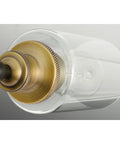 Close-up of Two Light Clear Glass Farmhouse Bath Vanity Light in Antique Bronze Finish showing the clear glass shade.