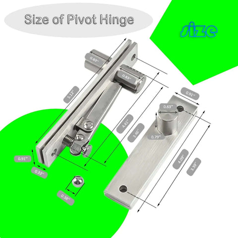 Diagram showing size dimensions of Hidden Door Pivot Hinges For Murphy Doors And Bookcase Hidden Doors, stainless steel with ball catch hardware.