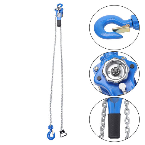 Lever Chain Hoist 1650 Lbs Three Quarter Ton Blue Chain Puller Hoist With 10 Ft Lifting Height durable design and hooks detail