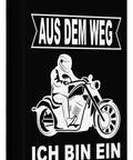 Black phone case for iPhone 7 Plus and 8 Plus featuring 'Get Outta My Way I Am Retired Motorcycle Chopper Design' with rider graphic.
