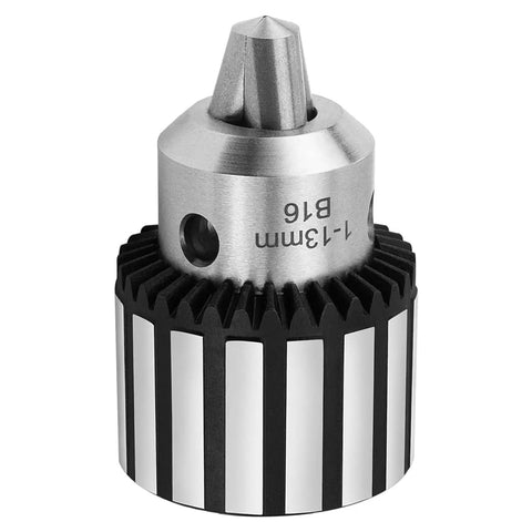 Heavy Duty Workhorse Half Inch Drill Chuck With Number Two Morse Taper Arbor And Key showing a robust three jaw lathe tool detail.