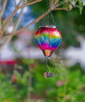 Hot Air Balloon Solar Lantern With Candle Holder Lit Flickering Flame Hanging Outdoor Garden Light in tree
