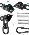 Heavy Duty 360 Degree Rotating Hammock Hooks Kit With 1200 Lb Capacity, black 304 stainless steel, detailed view with bolts