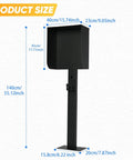 All Weather EV Charger Pedestal With Roof And Side Protection, shown with dimensions in black, ideal for indoor outdoor use
