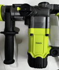 1500 Watt Heavy Duty Rotary Hammer Drill With Four Operating Modes Featuring Smart Vibration Control and Safety Clutch with black and yellow design.