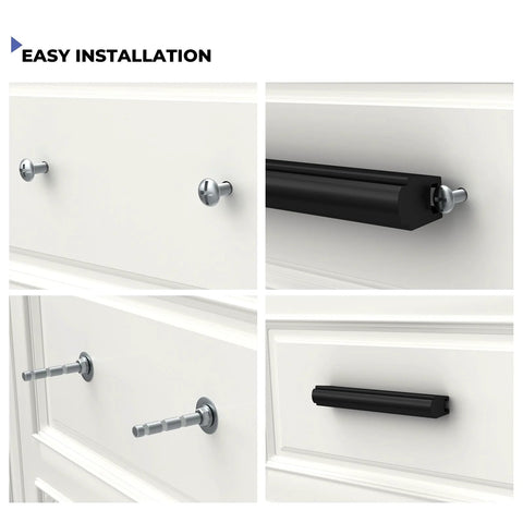 Installation steps for ten pack adjustable black cabinet drawer pulls from 2 to 8.8 inches hole spacing for cabinets and furniture.