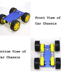 Front and bottom view of Four Wheel Drive Robot Car Chassis Kit With Metal Frame And Four TT Encoder DC Motors For Arduino Raspberry Pi Microbit DIY Remote Control Mobile Robotic Platform For Maker Education And Hands On Projects