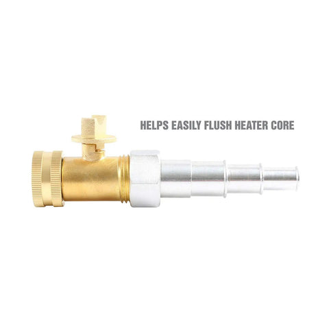 Cooling System Backflush Tool With Brass Shutoff Valve For Heater Core And Radiator Flush, side view, universal fit