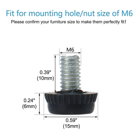 M6 Adjustable Leveling Feet 20 Pack With 15x6mm Base and 10mm Thread Length For Furniture Legs diagram