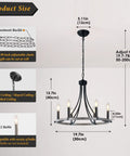 Farmhouse Wagon Wheel Chandelier 20 Inch Black Brown Iron With 6 Lights Round Rustic Kitchen Island Pendant Light For Dining Room Barn Chic Farmhouse Style Ceiling Fixture dimensions and details