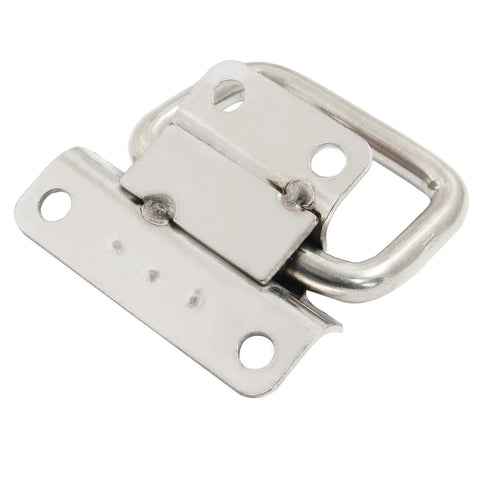 Close-up of 4 Piece Stainless Steel Foldable Chest Handle, 2 Inch, with four-hole mount for toolbox doors and chests, rust resistant.
