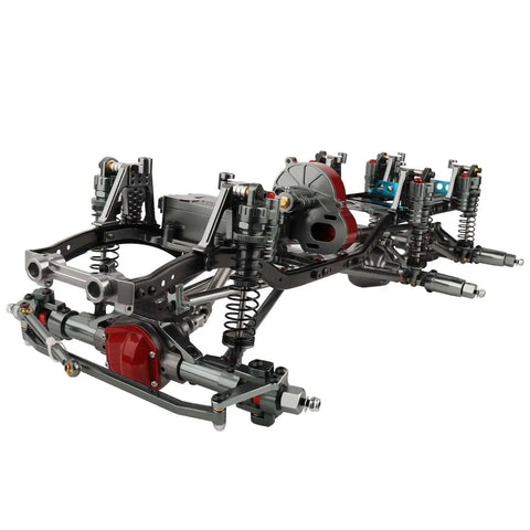 Beefed-Up 450mm 6x6 RC Crawler Chassis Frame Set For 1/10 Axial SCX10 with front middle rear axles, aluminum alloy, carbon fiber tray