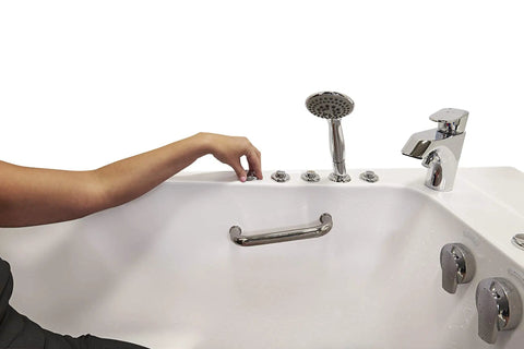 30X52 Transfer Walk In Bathtub With Microbubble Hydrotherapy Fast Fill Faucet And Right Dual Drain, hand adjusting controls