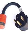 Heavy Duty Electric Vehicle Charging Adapter That Boosts Level One Outlets Into Blazing Fast Level Two Speeds With Plug And Play Convenience For Road Warriors And Daily Commuters, showing a black and orange 240V adapter plug.