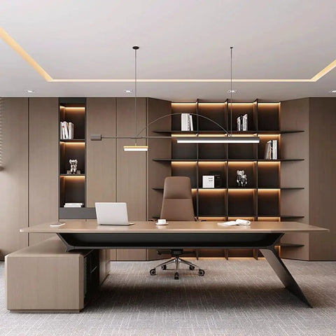 Top Tier Executive Computer Desk For Modern Home Office Workstation Featuring Rock Solid Build And Sleek Smooth Surface Game Changer Setup with a spacious design and modern decor.