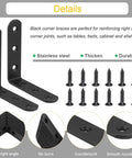 10Pcs Black L Bracket Corner Braces 4 Inch Stainless Steel Heavy Duty Shelf Brackets For Wood And Shelves Wall Mount