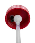 Brake Bleeder Bottle With Magnet And Check Valve 16 Oz Capacity 12 Inch Flexible Hose Fits Most Bleeder Valves Universal Fit For One Person Brake Bleeding Keeps Air Out White close-up of red cap, check valve, and hose