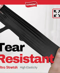 Tough As Nails Black Nitrile Disposable Gloves Hundred Count Five Mil Thick Powder Free Latex Free Safety Gear held in hand showcasing tear resistance.
