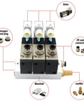 Heavy Duty Solenoid Valve Reversing Pneumatic Unit AC220V And DC12V Fits 12mm Fittings, showcasing valve components and connectors.