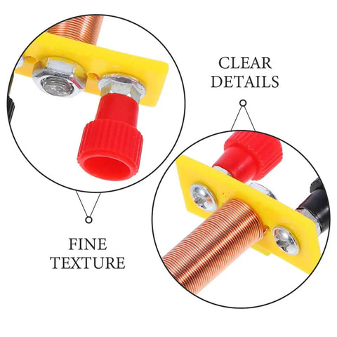 Close-up of Two Pack T Shaped Solenoid Electromagnet Coil Kit for Hands On Physics Experiments showing copper wire and connectors.